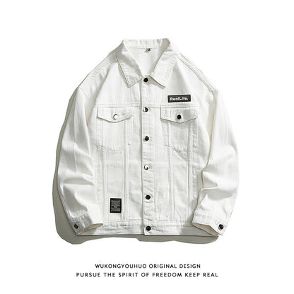 Wukong Goods Solid Color Embroidery Loose Denim Jacket