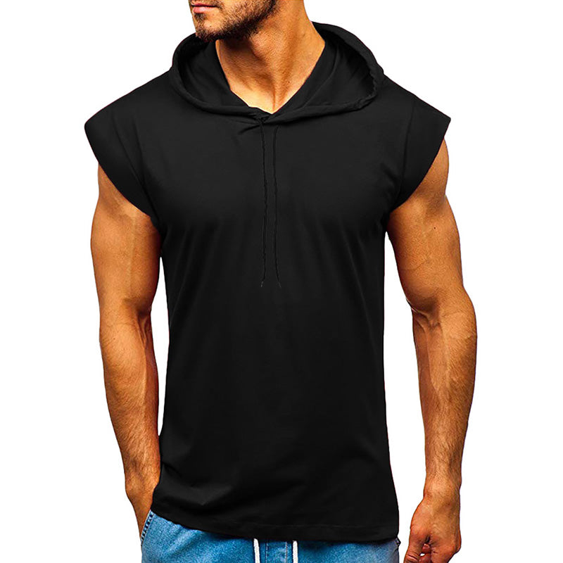 Mens Hooded Tank Top Summer Sleeveless Tops Drawstring Men C