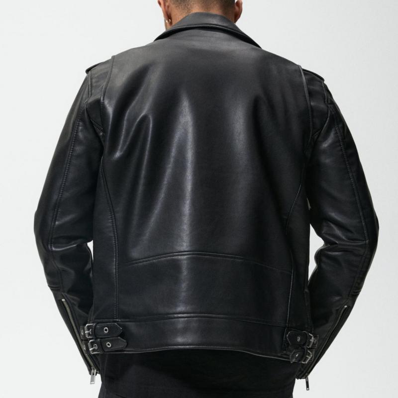 Fall 22 Men&#39;s Black High Quality Pu Leather Locomotive Jacket Zip Jacket Men&#39;s