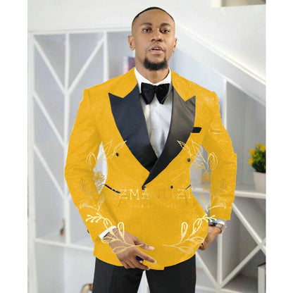 Shiny Royal Blue Groom Tuxedo Peaked Lapel Double Breasted Men Suit Prom Wedding Party Mens Suits Costume ( jacket+Pants)