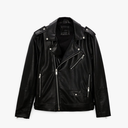 Fall 22 Men&#39;s Black High Quality Pu Leather Locomotive Jacket Zip Jacket Men&#39;s