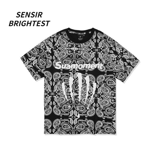 Graffiti Blood Claw Scratch Paisley Full Print Short Sleeve T-shirt Men&#39;s Summer Loose Couple Half Sleeve Tee