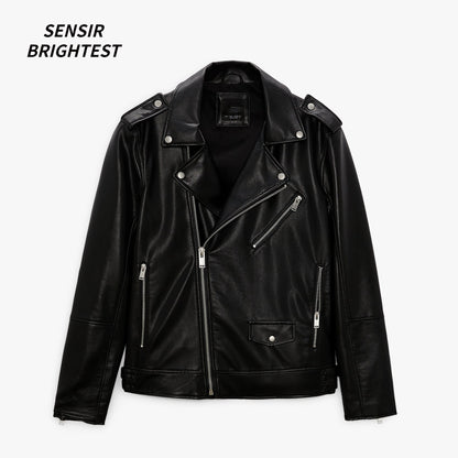 Fall 22 Men&#39;s Black High Quality Pu Leather Locomotive Jacket Zip Jacket Men&#39;s