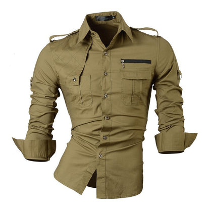 Jeansian Men's Casual Dress Shirts Fashion Desinger Stylish Long Sleeve Slim Fit 8371 ArmyGreen