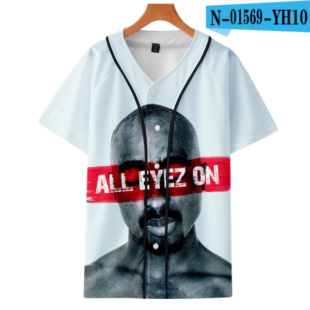 Men Women 3D Print Tupac 2pac T-shirt Short sleeve O-Neck Baseball shirt Hip Hop Swag harajuku Streetwear Design Baseball Jersey