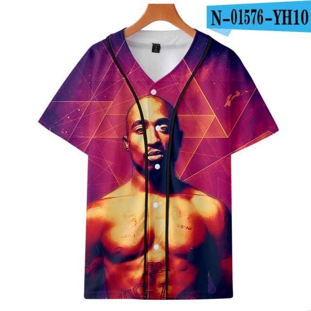 Men Women 3D Print Tupac 2pac T-shirt Short sleeve O-Neck Baseball shirt Hip Hop Swag harajuku Streetwear Design Baseball Jersey