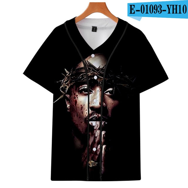 Men Women 3D Print Tupac 2pac T-shirt Short sleeve O-Neck Baseball shirt Hip Hop Swag harajuku Streetwear Design Baseball Jersey