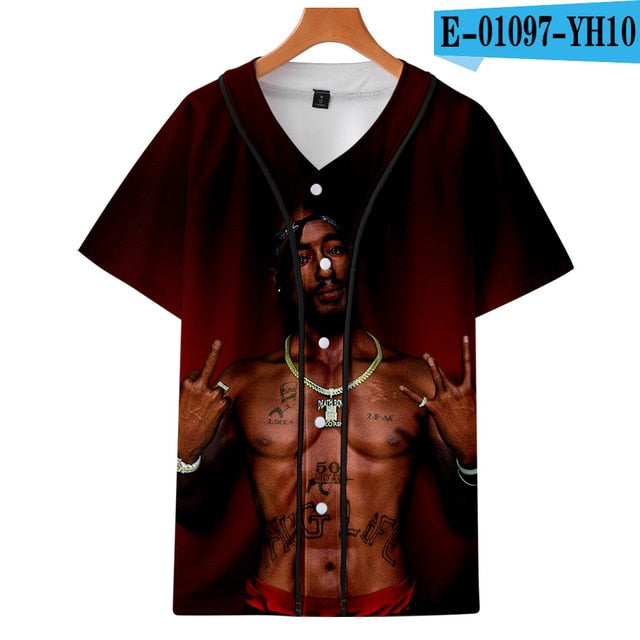 Men Women 3D Print Tupac 2pac T-shirt Short sleeve O-Neck Baseball shirt Hip Hop Swag harajuku Streetwear Design Baseball Jersey