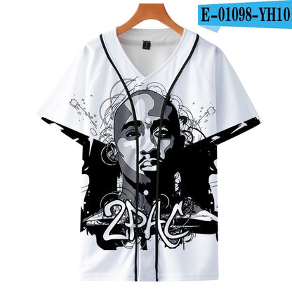 Men Women 3D Print Tupac 2pac T-shirt Short sleeve O-Neck Baseball shirt Hip Hop Swag harajuku Streetwear Design Baseball Jersey