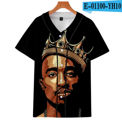 Men Women 3D Print Tupac 2pac T-shirt Short sleeve O-Neck Baseball shirt Hip Hop Swag harajuku Streetwear Design Baseball Jersey