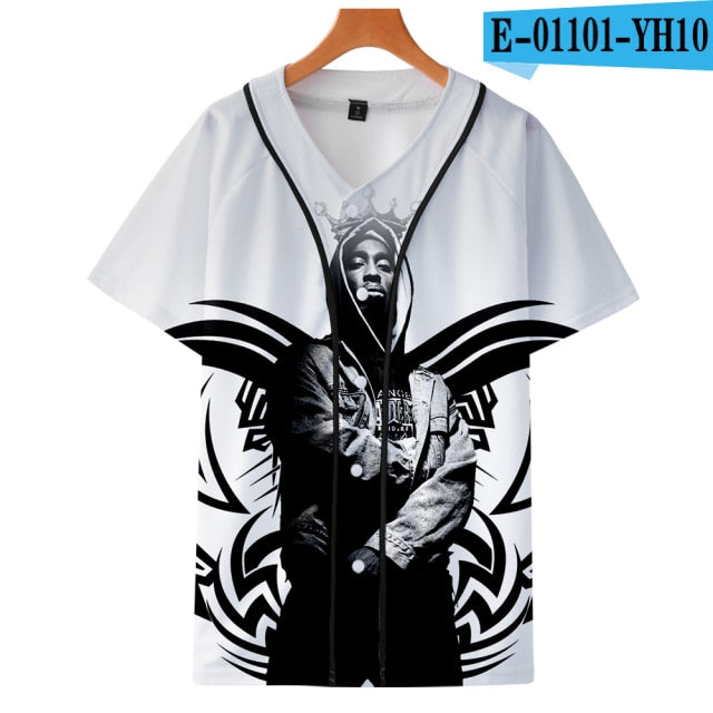 Men Women 3D Print Tupac 2pac T-shirt Short sleeve O-Neck Baseball shirt Hip Hop Swag harajuku Streetwear Design Baseball Jersey