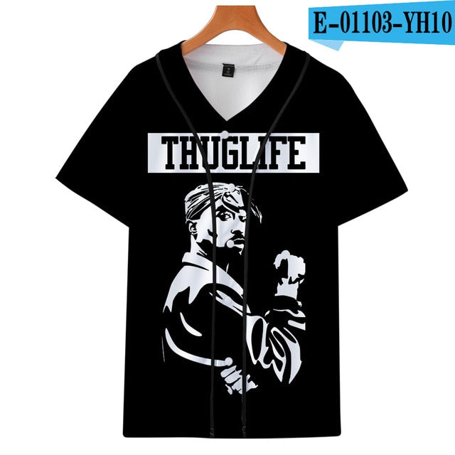 Men Women 3D Print Tupac 2pac T-shirt Short sleeve O-Neck Baseball shirt Hip Hop Swag harajuku Streetwear Design Baseball Jersey