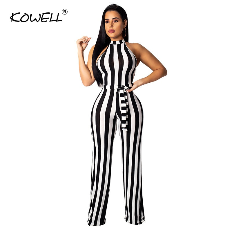 New Style Striped Bow Sash Women Jumpsuit Romper Halter Sleeveless Knitted Sexy Jumpsuit Winter Fitness Skinny Playsuit Overalls