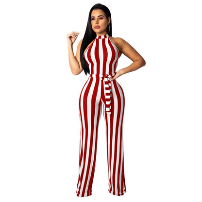 New Style Striped Bow Sash Women Jumpsuit Romper Halter Sleeveless Knitted Sexy Jumpsuit Winter Fitness Skinny Playsuit Overalls