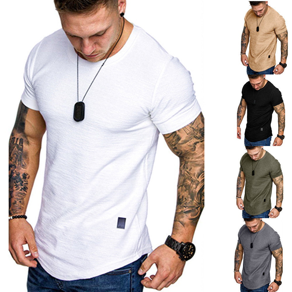 T-shirt Slim Fit O-neck Short Sleeve Muscle Fitness  Basic T-shirt Large Size