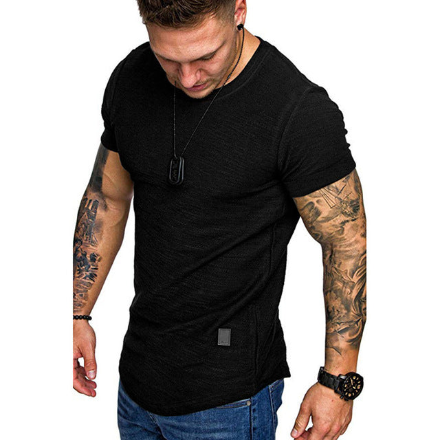 T-shirt Slim Fit O-neck Short Sleeve Muscle Fitness  Basic T-shirt Large Size