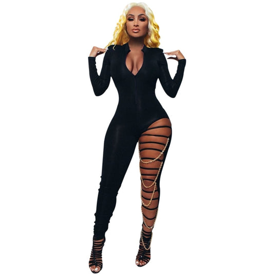 Clubwear Sexy Bodycon Jumpsuit Women Romper Party Club Rompers Womens Jumpsuit Hollow Out Chain Long Pants One Piece Jumpsuit