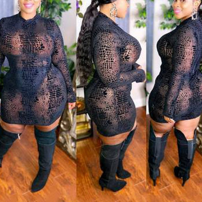 Plus Size Dresses for Women 4XL 5XL Mesh Patchwork See Through Bodycon Mini Length Sexy Evening Night Club Vestidos Mujer Dress