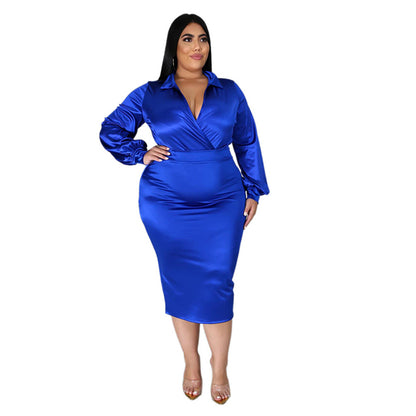 Office Ladies Plus Size Two Piece Set Women Skirt Long Sleeve Shirt and High Waist Elegant Formal Outfits Wholesale Dropshipping