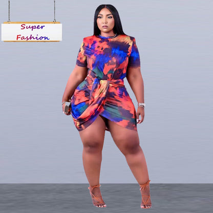L-4XL women summer clothing 2021 plus size dress fashion sexy tie dye short sleeve irregular mini dresses Wholesale Dropshipping
